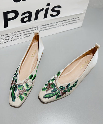 Shoes Satin Embroidered Chinese Flat Feet Green Style