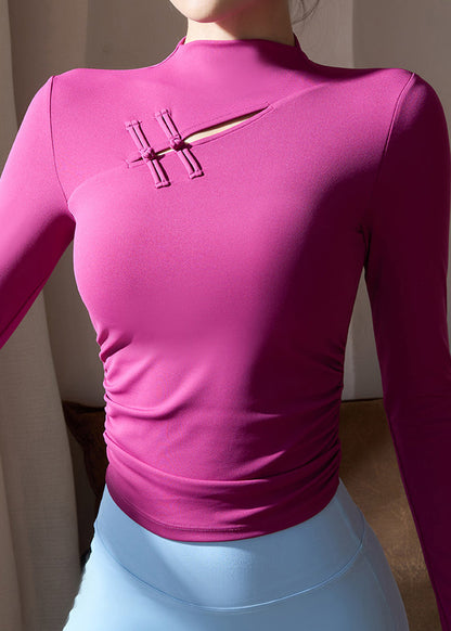 Neck Spring Yoga Chinese Tops Purple High Style