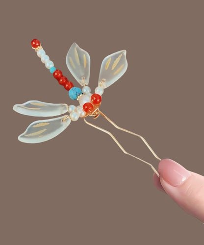 Dragonfly Style Rainbow Chinese Hairpin Overgild U-Shaped
