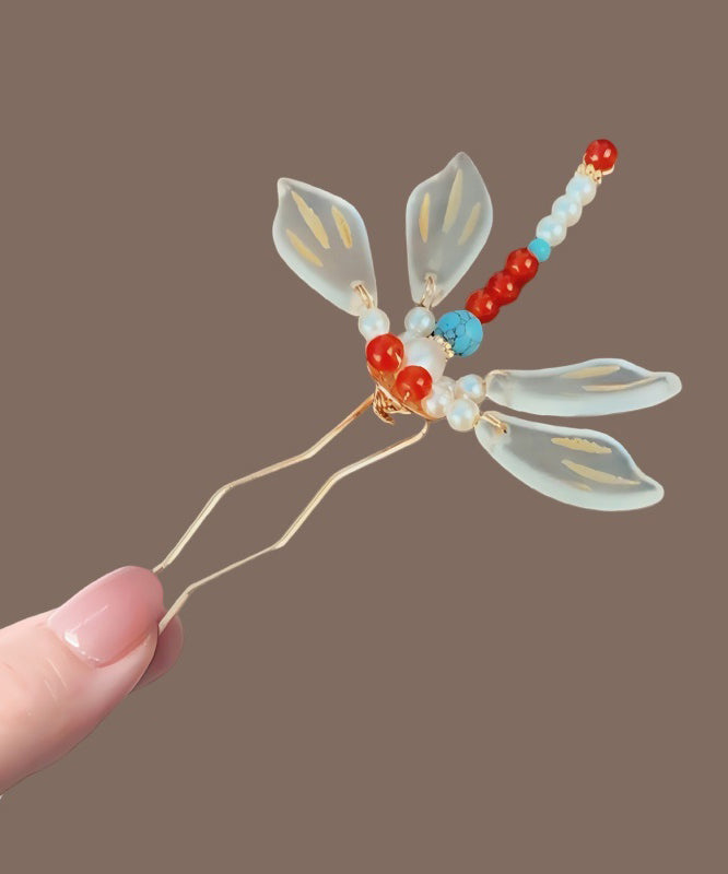 Dragonfly Style Rainbow Chinese Hairpin Overgild U-Shaped