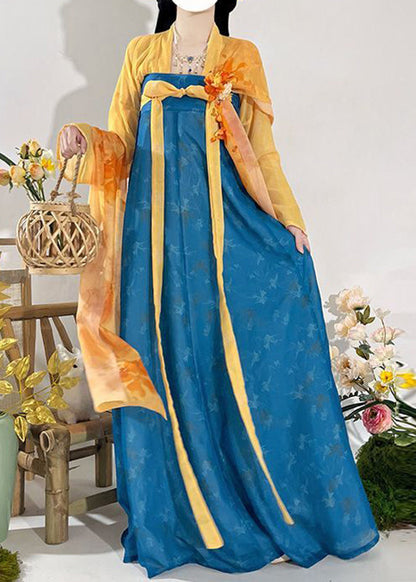 Two Set Fall Print Chinese Maxi And Piece Top Red Style Skirts