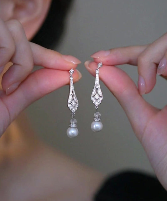 Chinese Earrings Drop Copper Pearl Zircon Silk Style