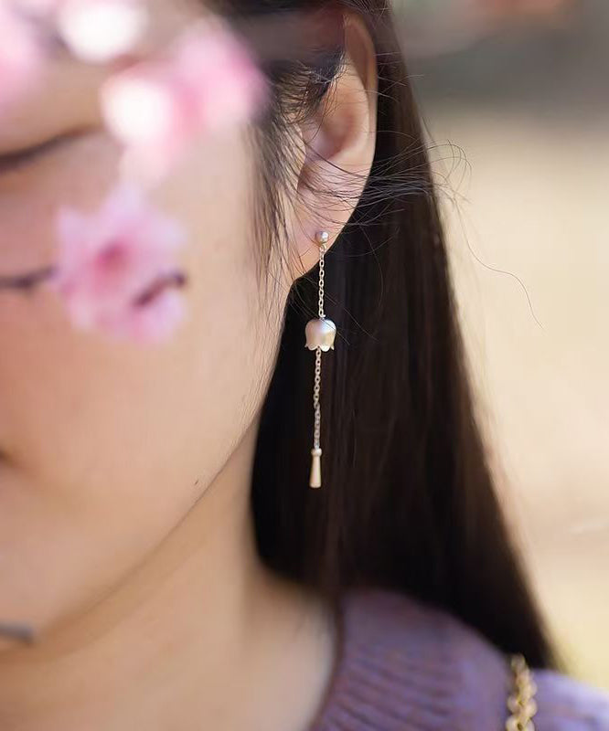 Chinese Style Silk Sterling Silver Aasymmetric Tassel Drop Earrings QU036