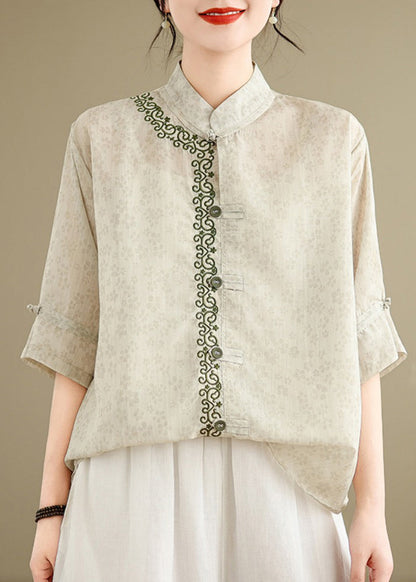 Jacquard Top Stand Embroidered Summer Collar Cotton Style Chinese