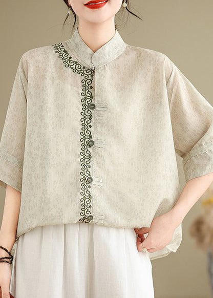 Jacquard Top Stand Embroidered Summer Collar Cotton Style Chinese