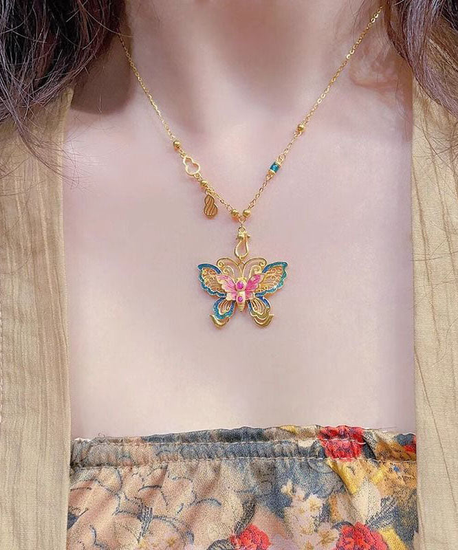 Chinese Style Silver Overgild Enameling Butterfly Sterling