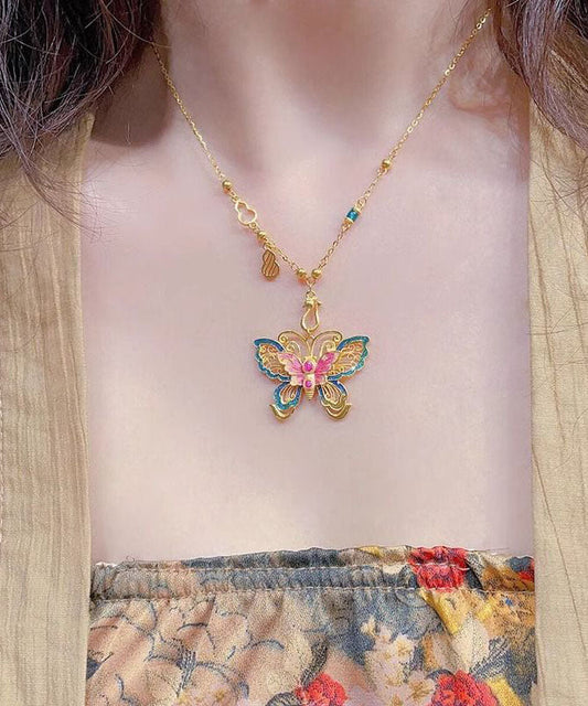 Chinese Style Silver Overgild Enameling Butterfly Sterling