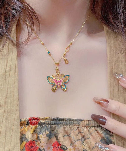 Chinese Style Silver Overgild Enameling Butterfly Sterling