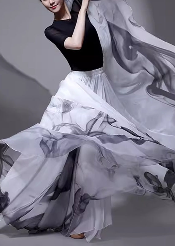 Chinese Summer Elastic White Silk Style Waist Skirt