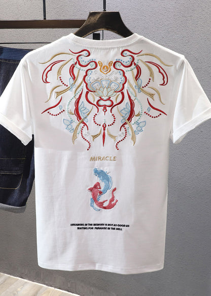 Chinese Shirts Embroideried T Style White Summer Mens