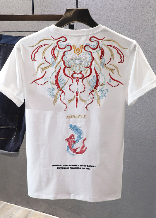Chinese Shirts Embroideried T Style White Summer Mens