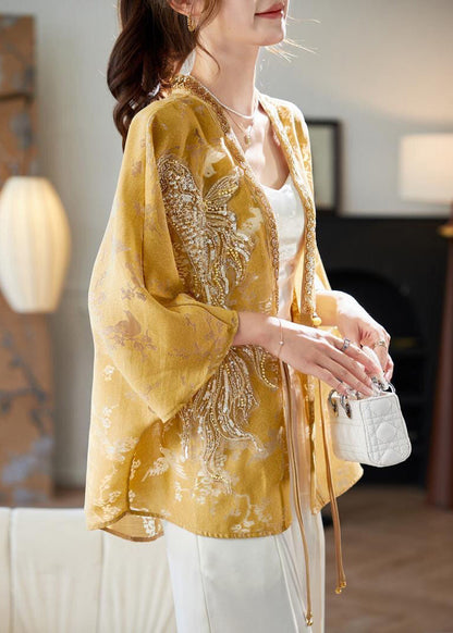 Coat Style Tasseled Bead Yellow Sleeve Nail Batwing Chinese