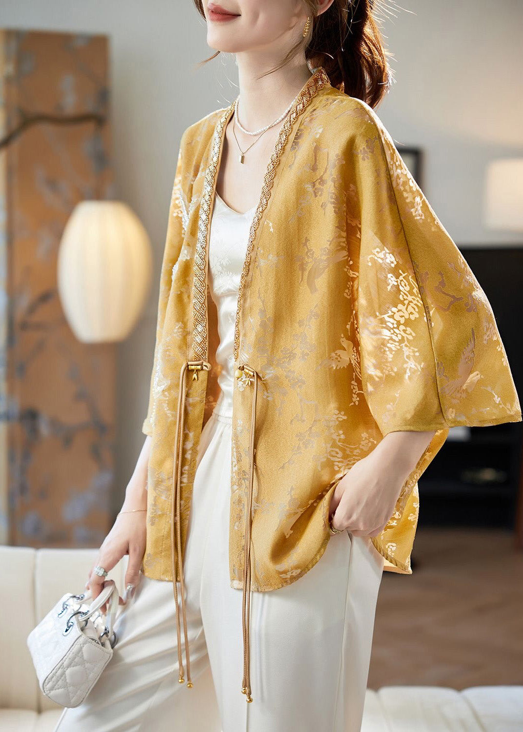 Coat Style Tasseled Bead Yellow Sleeve Nail Batwing Chinese