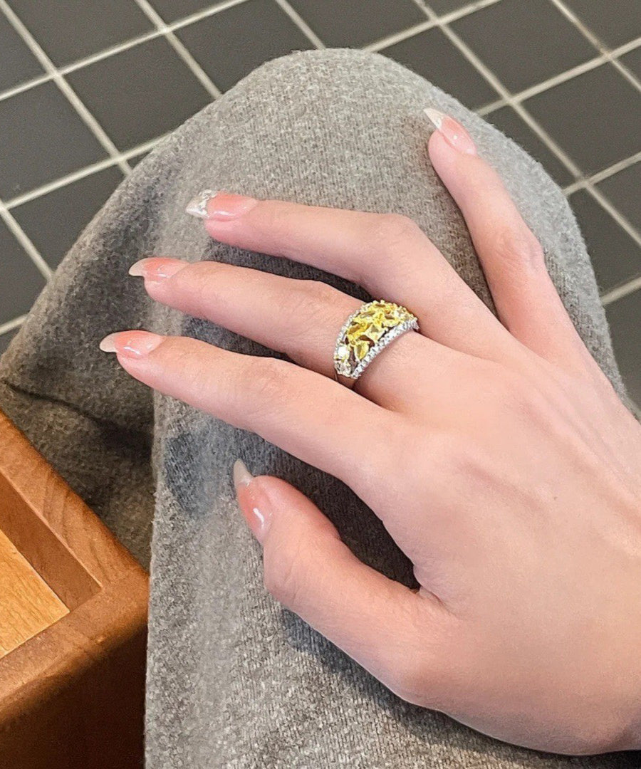 Yellow Style Silver Overgild Chinese Rings Sterling Zircon