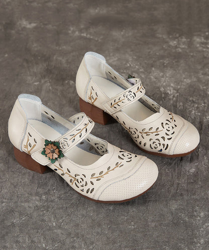 Hollow Chunky Out Heel Leather Chocolate Cowhide Boho Splicing