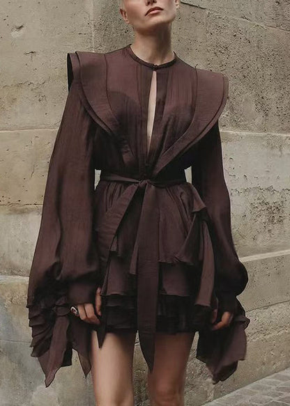 Chocolate Shirt Cotton Lace Dress Fall Up Solid