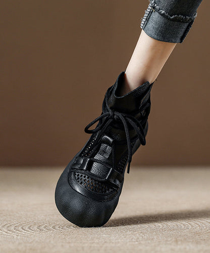 Breathable Platform Up Boots Out Chocolate Lace Splicing Hollow