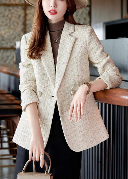 Classy Apricot Double Breast Woolen Coat Spring YJ038