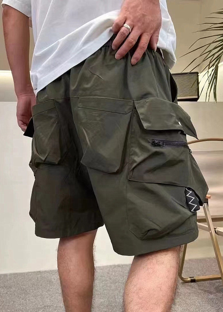 Shorts Drawstring Army Cotton Pockets Classy Zippered Green Men