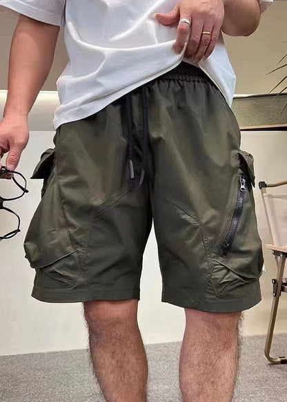Shorts Drawstring Army Cotton Pockets Classy Zippered Green Men