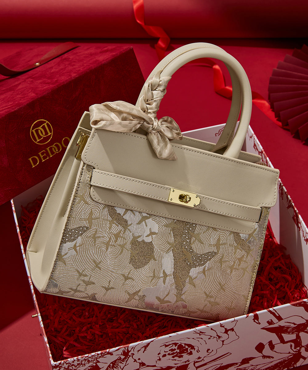 Micro Faux Classy Leather Beige Bag Embroidered