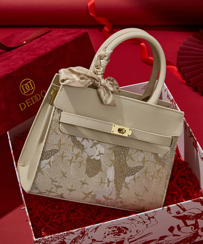 Micro Faux Classy Leather Beige Bag Embroidered