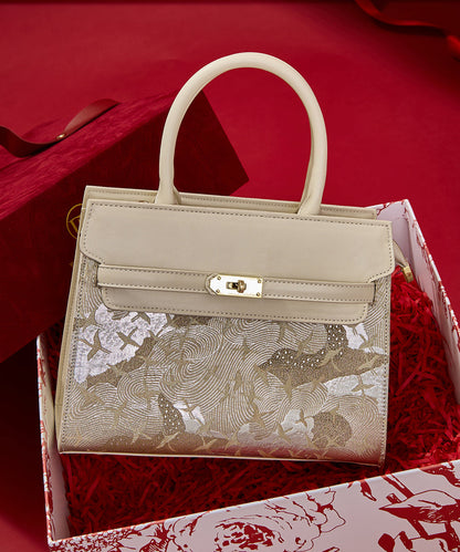 Micro Faux Classy Leather Beige Bag Embroidered