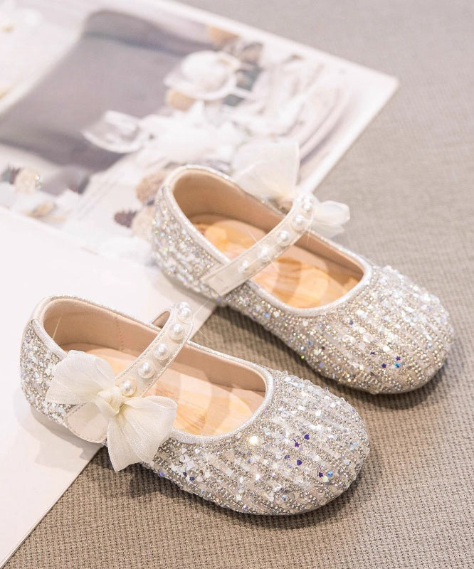 Beige Shoes Bow Classy Girls Strap Pearl For Flat Buckle