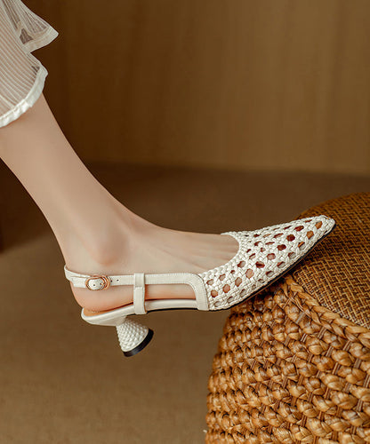 Splicing Sandals Classy Hollow Out Pointed Beige Kitten