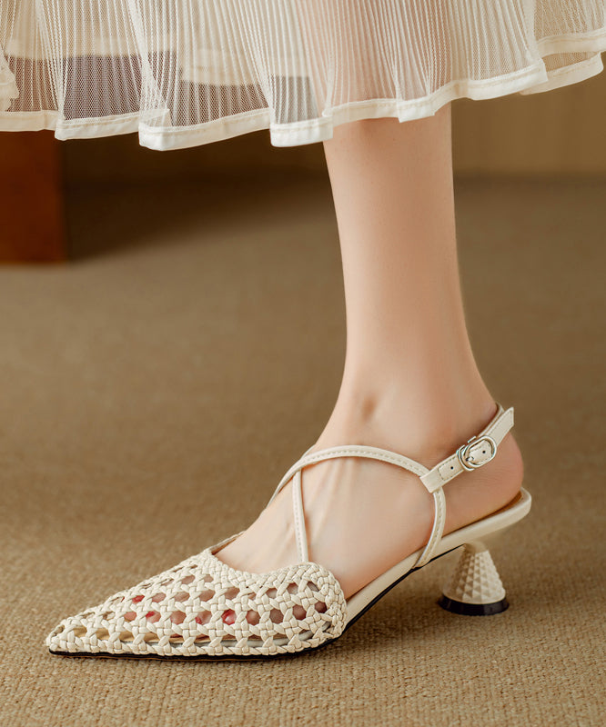 Hollow Heel Sandals Classy Out Splicing Beige High