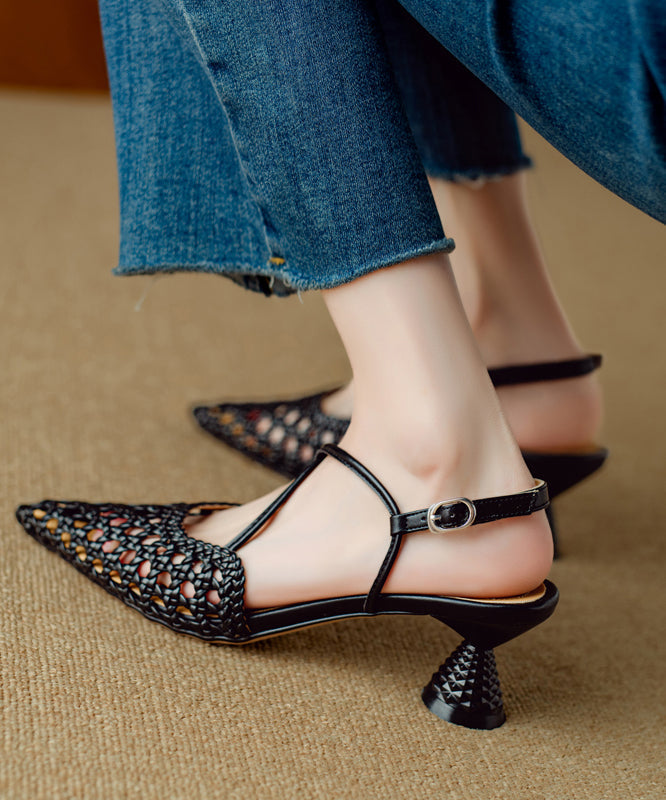 Hollow Heel Sandals Classy Out Splicing Beige High