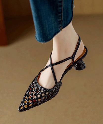 Hollow Heel Sandals Classy Out Splicing Beige High