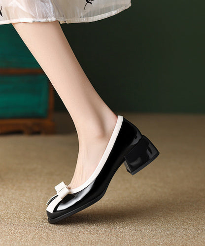 Splicing Classy Bow Shoes Chunky Faux Black Leather