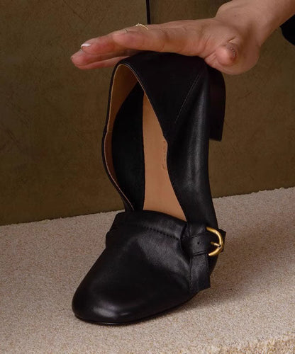 Splicing Black Cowhide Comfy Leather Chunky Shoes Classy