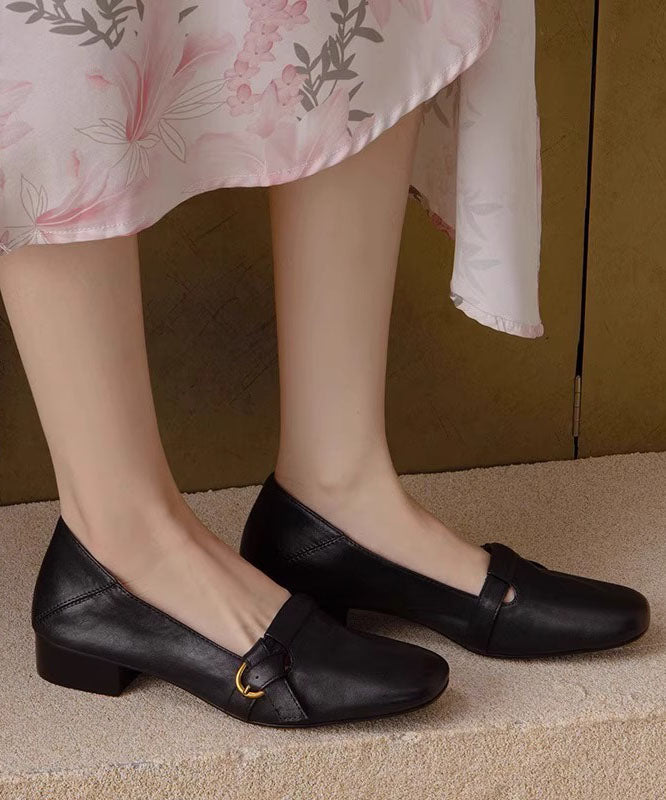 Splicing Black Cowhide Comfy Leather Chunky Shoes Classy