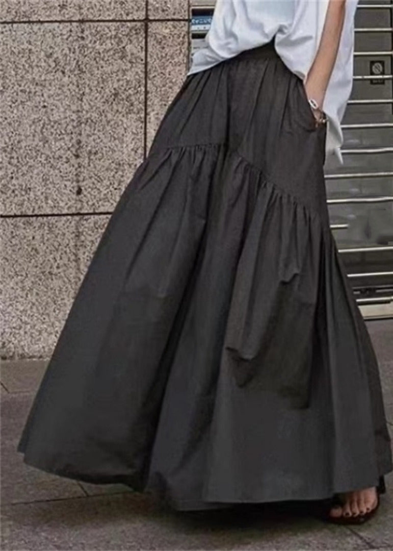 Fall Elastic Cotton Classy Black Waist Patchwork Skirt