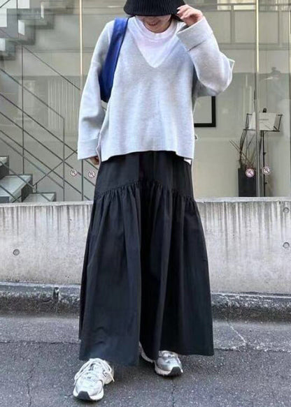 Fall Elastic Cotton Classy Black Waist Patchwork Skirt