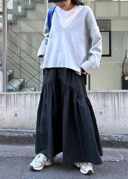 Fall Elastic Cotton Classy Black Waist Patchwork Skirt
