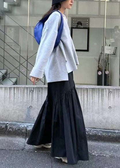 Fall Elastic Cotton Classy Black Waist Patchwork Skirt