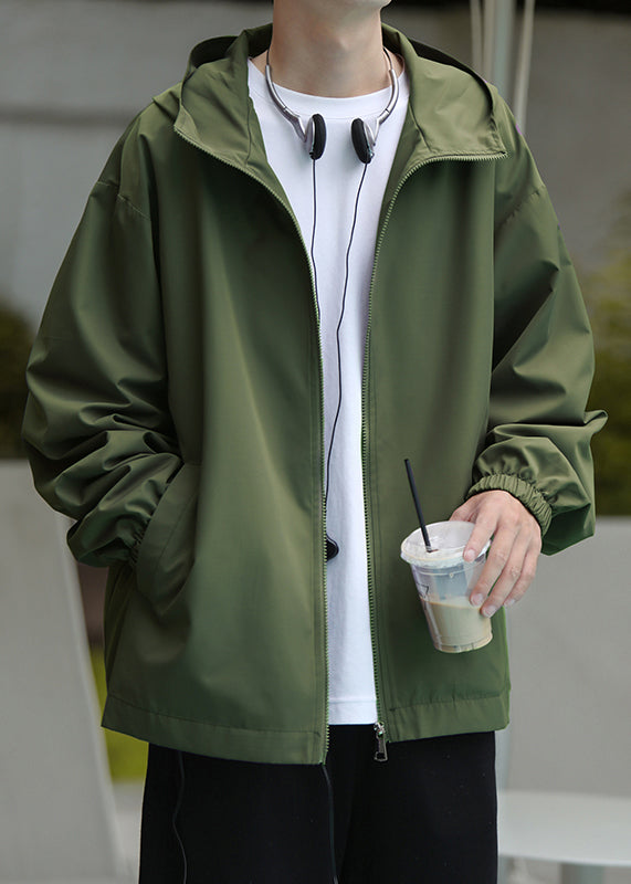 Men Coat Black Pockets Spring Cotton Zippered Hooded Classy