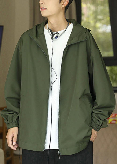 Men Coat Black Pockets Spring Cotton Zippered Hooded Classy