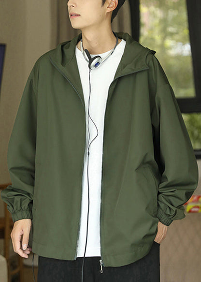 Men Coat Black Pockets Spring Cotton Zippered Hooded Classy