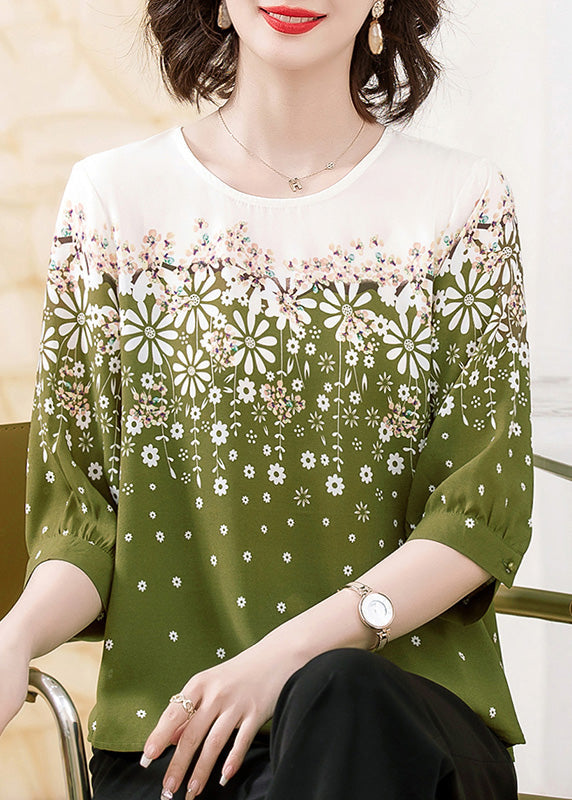 Classy Chiffon O-Neck Print Black Summer Shirts