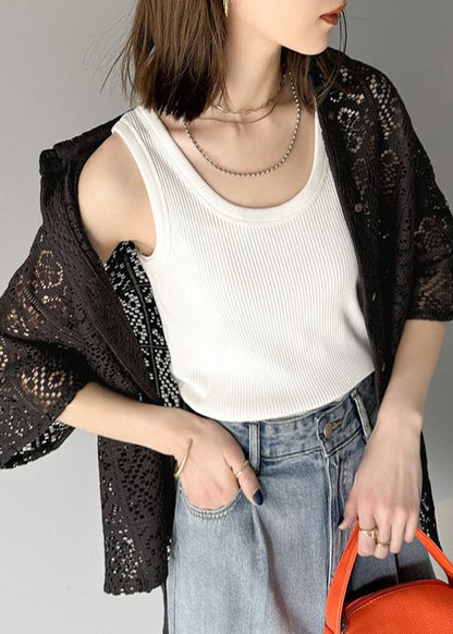 Out Oversized Hollow Summer Lace Classy Black Shirts