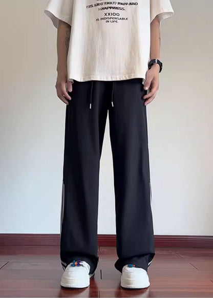 Spring Classy Black Pants Oversized Mens Striped Cotton