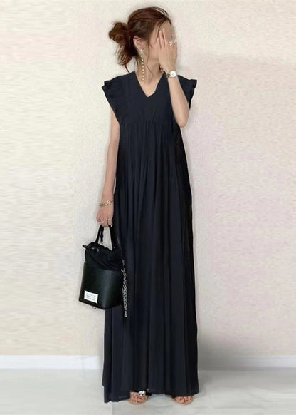 Sleeveless Black Classy Patchwork Ruffled Cotton Dress Tunic