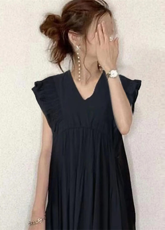 Sleeveless Black Classy Patchwork Ruffled Cotton Dress Tunic