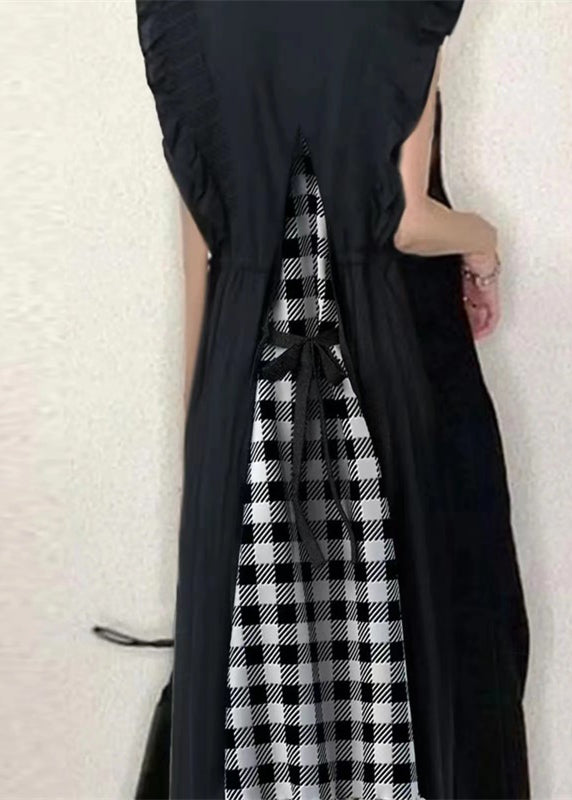 Sleeveless Black Classy Patchwork Ruffled Cotton Dress Tunic