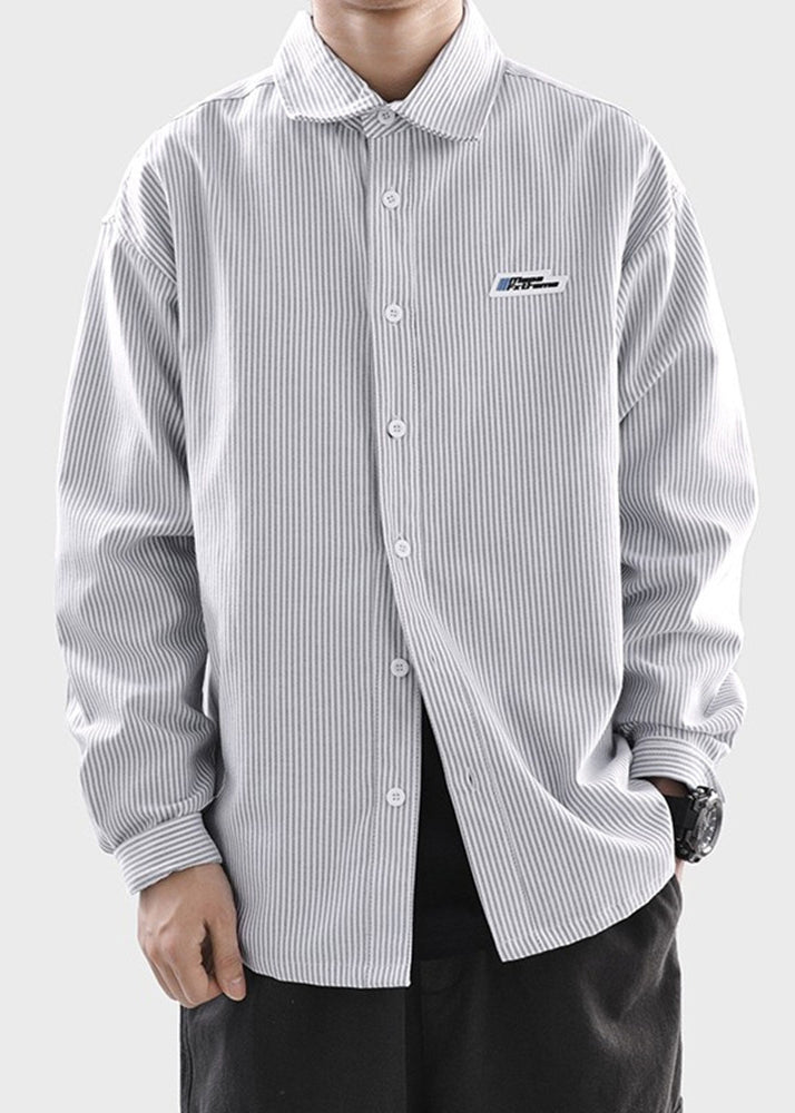 Button Shirts Striped Spring Men Classy Black Cotton