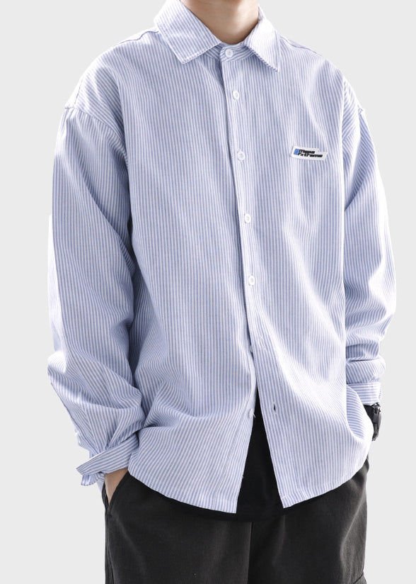 Button Shirts Striped Spring Men Classy Black Cotton